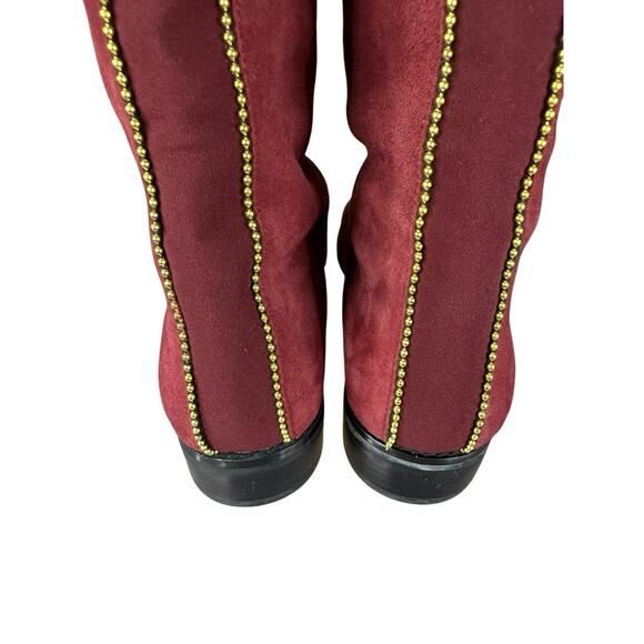 Stuart Weitzman Burgundy Suede Over The Knee Boots Gold Trim Size 7.5 - Picture 9 of 11